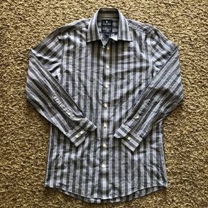 Stafford Travel Easy-Care broadcloth dress shirt gray and white plaid